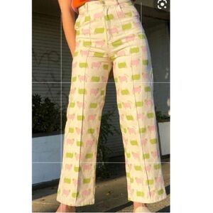 Lisa Says Gah Pink and Green Counting Sheep Print Wide Leg Jeans